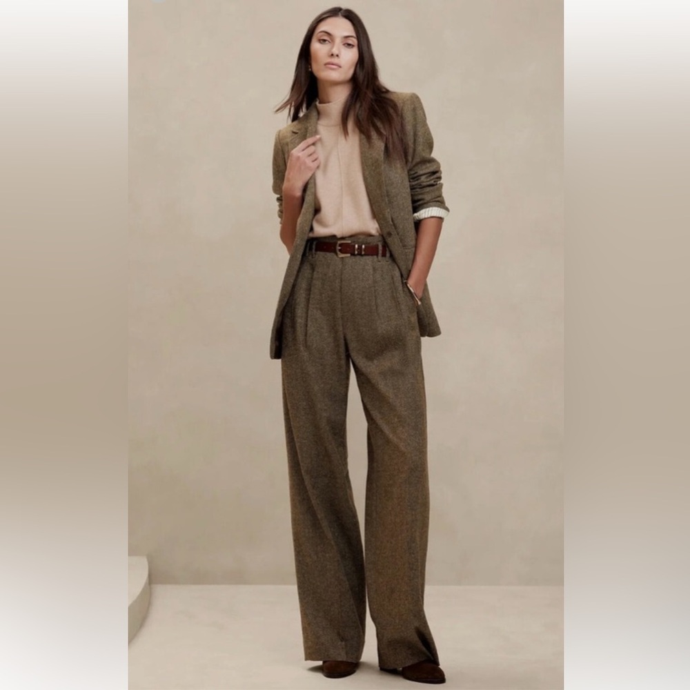 BANANA REPUBLIC Women's Brown Wide-Leg Wool Trousers